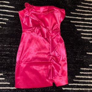 Hot pink, strapless, ruffle dress, small